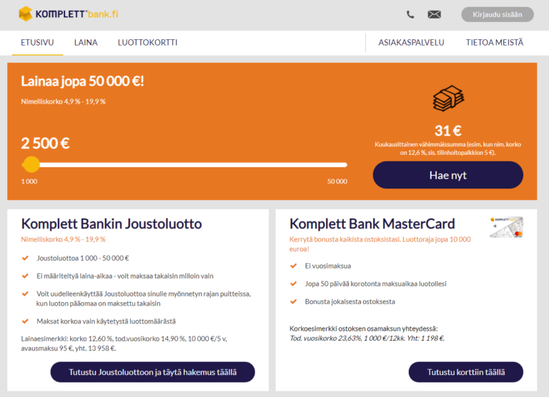 Komplett Bank - Nettipankki lainaa 1000 - 50 000 euroa! | Nopeelaina.fi