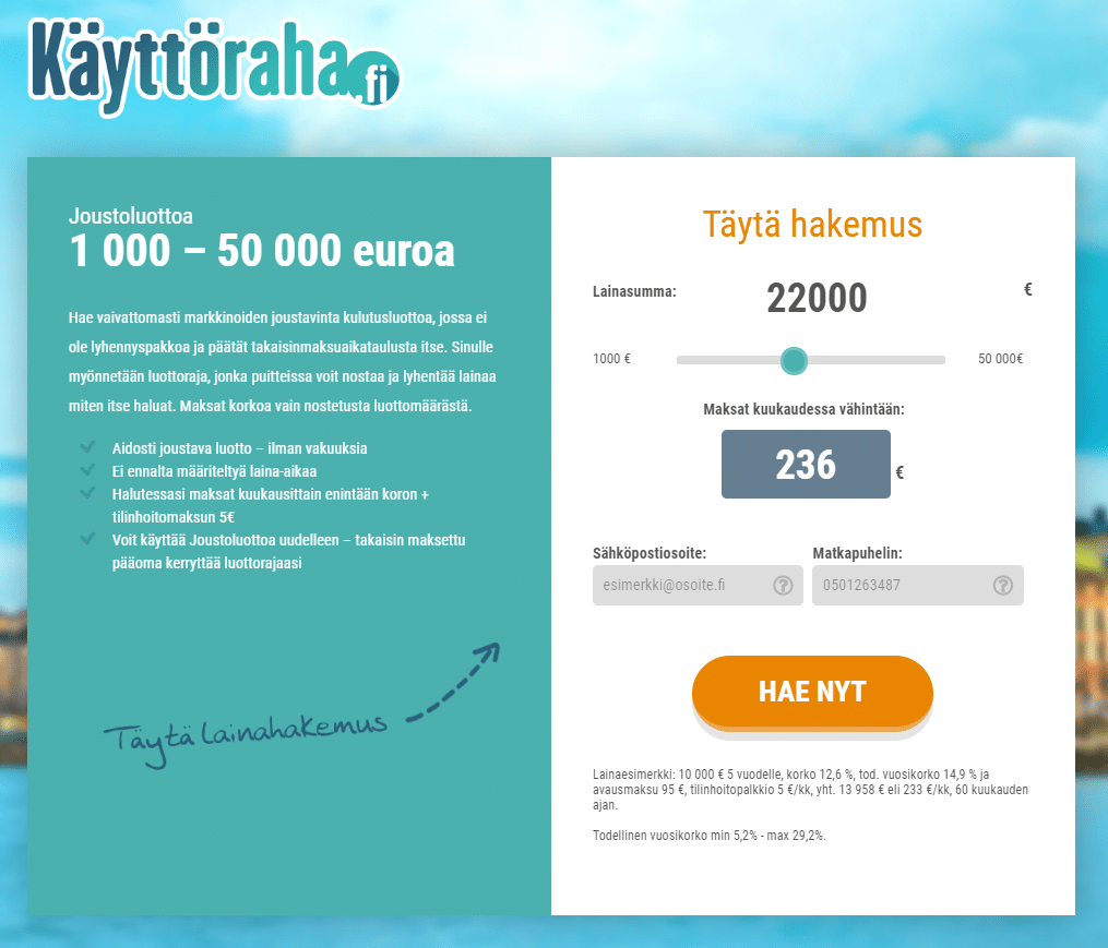 Kokemuksia Käyttöraha lainapalvelusta