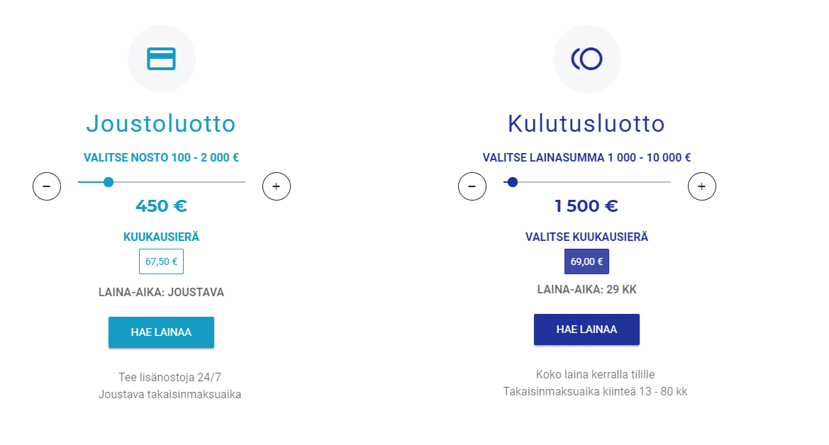 Vippi.fi palvelun laina vaihtoehdot